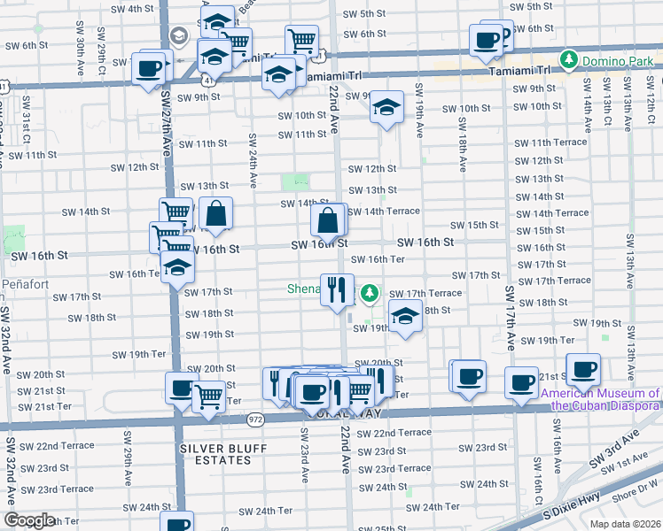 map of restaurants, bars, coffee shops, grocery stores, and more near in Miami