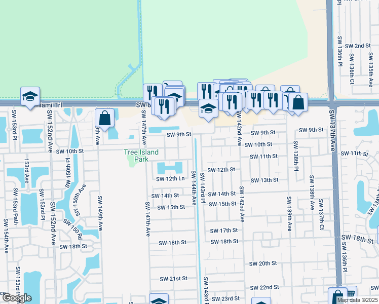 map of restaurants, bars, coffee shops, grocery stores, and more near 984 Southwest 143rd Place in Miami