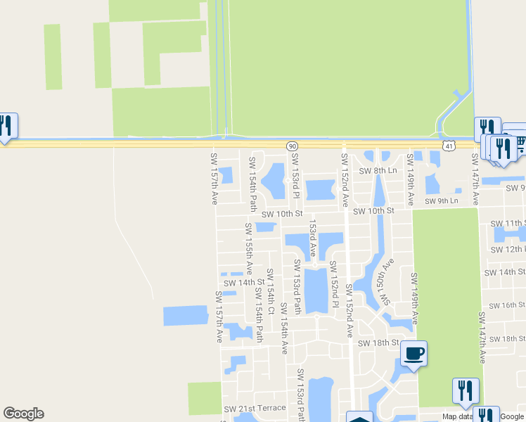 map of restaurants, bars, coffee shops, grocery stores, and more near 944 Southwest 154th Path in Miami