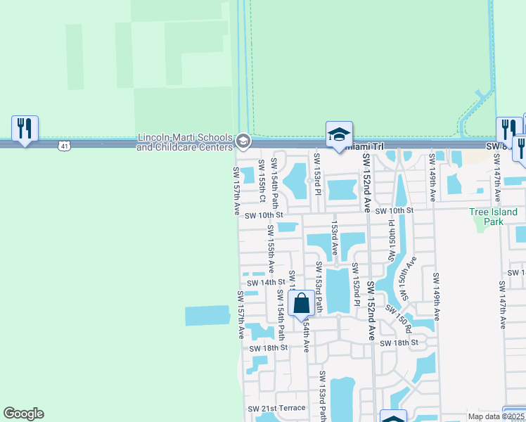 map of restaurants, bars, coffee shops, grocery stores, and more near 944 Southwest 154th Path in Miami
