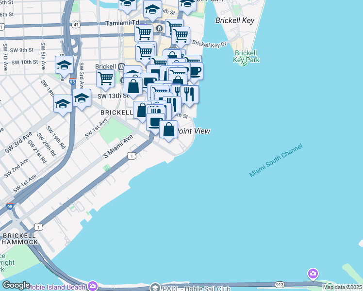 map of restaurants, bars, coffee shops, grocery stores, and more near 1430 Brickell Bay Drive in Miami