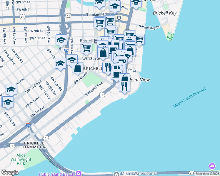 map of restaurants, bars, coffee shops, grocery stores, and more near in Miami