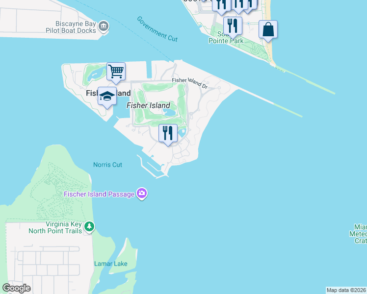map of restaurants, bars, coffee shops, grocery stores, and more near 19200 Fisher Island Drive in Miami Beach