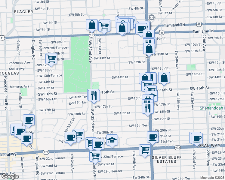 map of restaurants, bars, coffee shops, grocery stores, and more near 3059 Southwest 16th Street in Miami