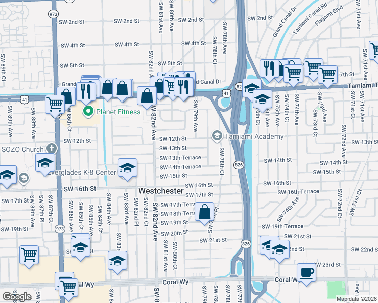 map of restaurants, bars, coffee shops, grocery stores, and more near 7942 SW 13th St in Miami