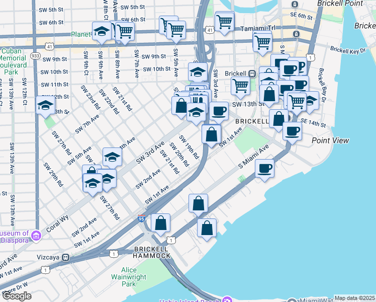 map of restaurants, bars, coffee shops, grocery stores, and more near 1980 Southwest 2nd Avenue in Miami