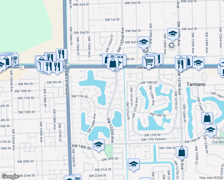 map of restaurants, bars, coffee shops, grocery stores, and more near 13215 Southwest 10th Terrace in Miami