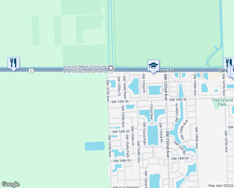map of restaurants, bars, coffee shops, grocery stores, and more near 15561 Southwest 9th Lane in Miami