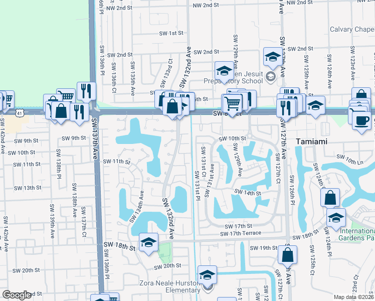 map of restaurants, bars, coffee shops, grocery stores, and more near 13175 Southwest 10th Terrace Drive in Miami
