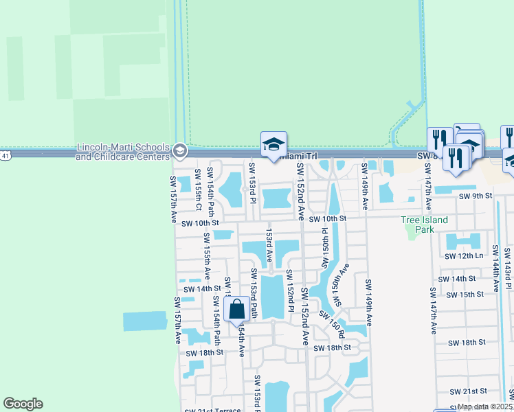 map of restaurants, bars, coffee shops, grocery stores, and more near 940 Southwest 153rd Court in Miami