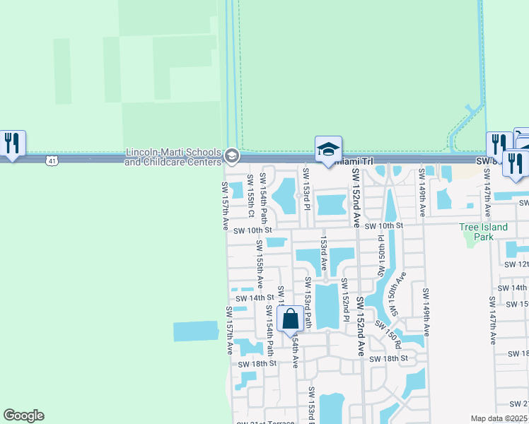 map of restaurants, bars, coffee shops, grocery stores, and more near 943 Southwest 154th pth in Miami