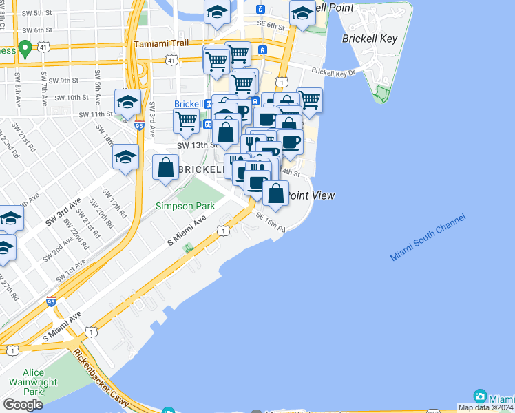 map of restaurants, bars, coffee shops, grocery stores, and more near in Miami