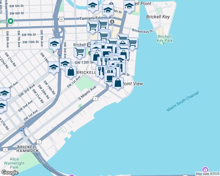 map of restaurants, bars, coffee shops, grocery stores, and more near in Miami