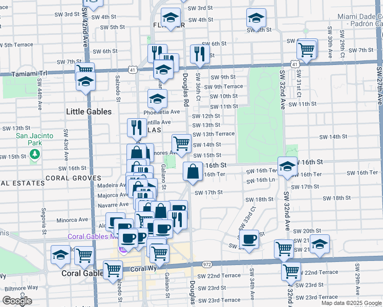 map of restaurants, bars, coffee shops, grocery stores, and more near 3681 Southwest 15th Street in Miami