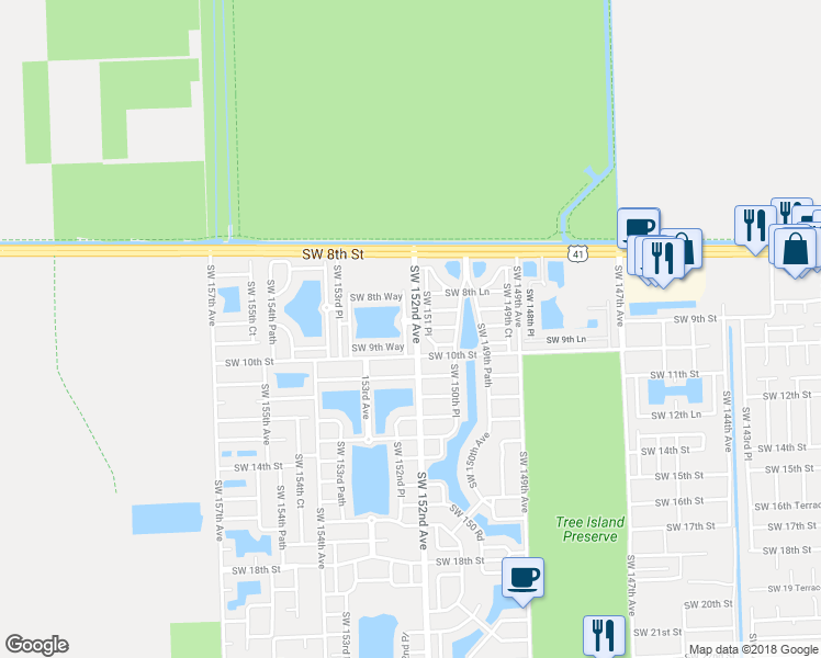 map of restaurants, bars, coffee shops, grocery stores, and more near 931 Southwest 152 nd Court in Miami