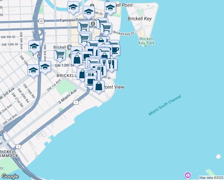 map of restaurants, bars, coffee shops, grocery stores, and more near 1430 Brickell Bay Drive in Miami