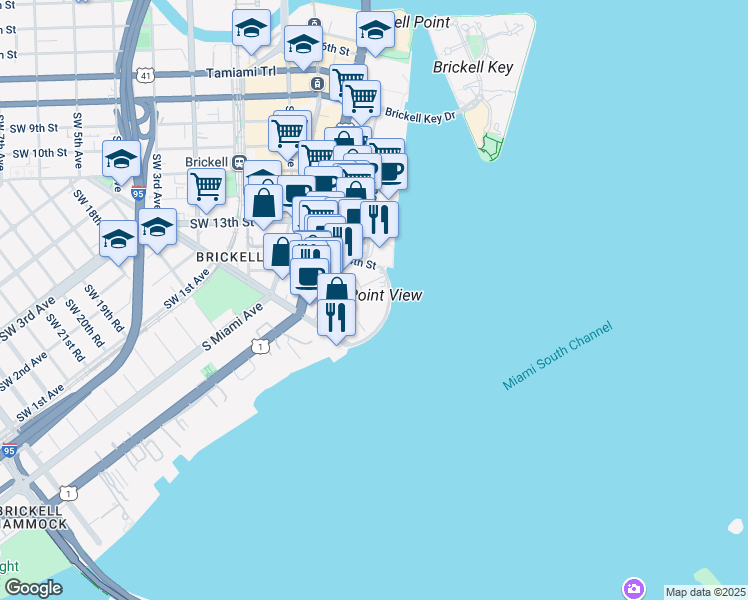 map of restaurants, bars, coffee shops, grocery stores, and more near 1430 Brickell Bay Drive in Miami