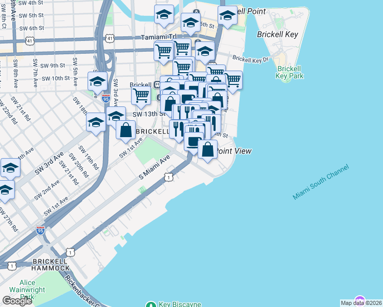 map of restaurants, bars, coffee shops, grocery stores, and more near in Miami