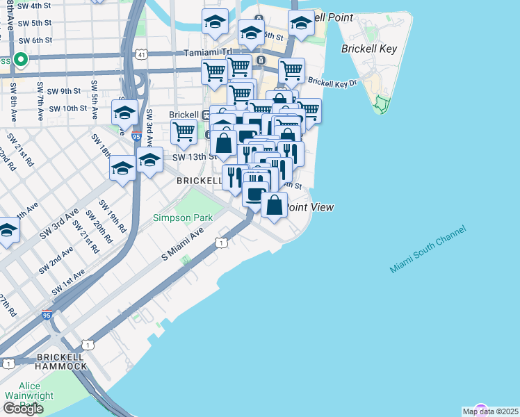 map of restaurants, bars, coffee shops, grocery stores, and more near 1441 Brickell Avenue in Miami