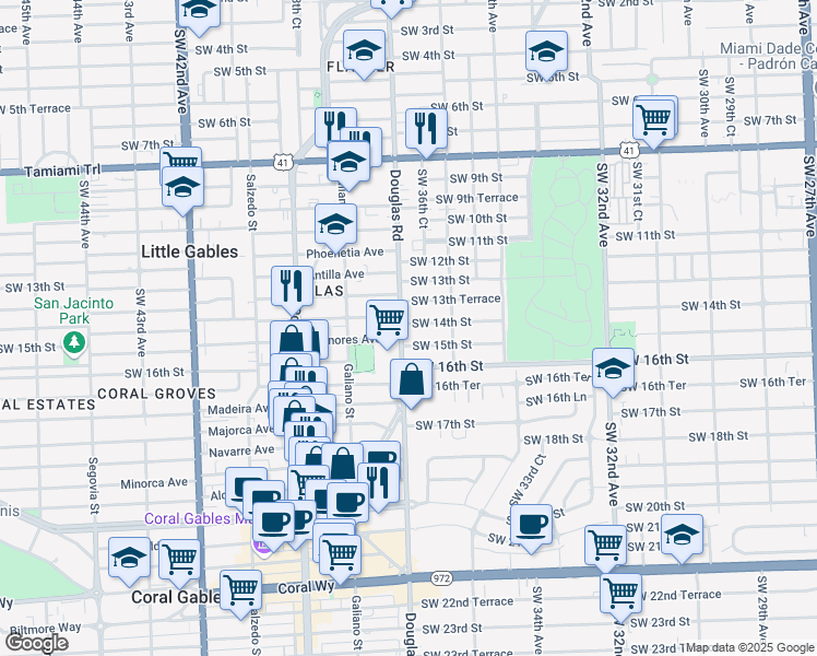 map of restaurants, bars, coffee shops, grocery stores, and more near 3681 Southwest 15th Street in Miami