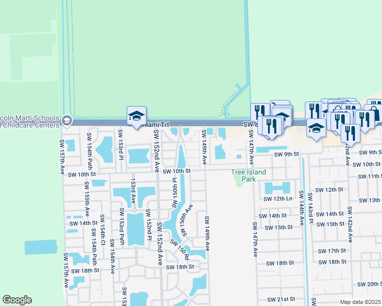 map of restaurants, bars, coffee shops, grocery stores, and more near 974 Southwest 149th Court in Miami
