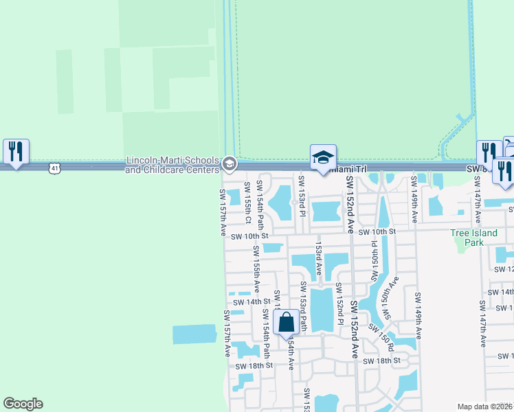 map of restaurants, bars, coffee shops, grocery stores, and more near 867 Southwest 154th Path in Miami