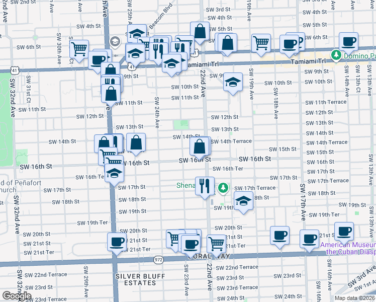 map of restaurants, bars, coffee shops, grocery stores, and more near 2268 Southwest 14th Street in Miami