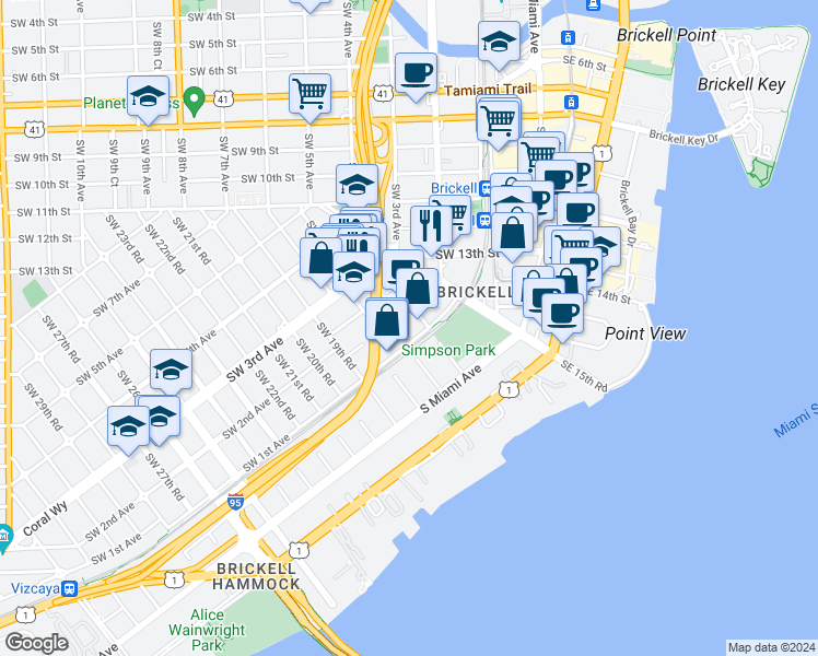 map of restaurants, bars, coffee shops, grocery stores, and more near None in Miami