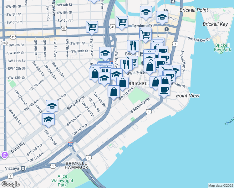 map of restaurants, bars, coffee shops, grocery stores, and more near 1726 Southwest 2nd Avenue in Miami