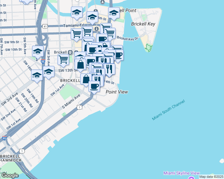 map of restaurants, bars, coffee shops, grocery stores, and more near 240 Southeast 14th Street in Miami