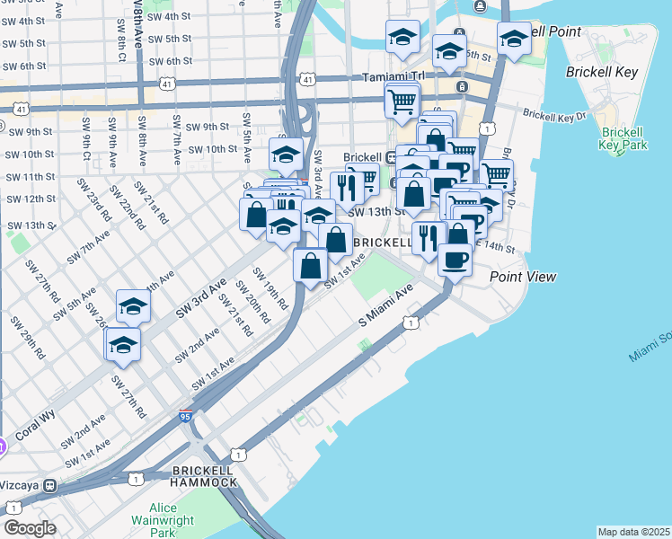 map of restaurants, bars, coffee shops, grocery stores, and more near 126 Southwest 17th Road in Miami
