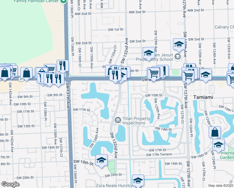 map of restaurants, bars, coffee shops, grocery stores, and more near 13226 Southwest 9th Terrace in Miami