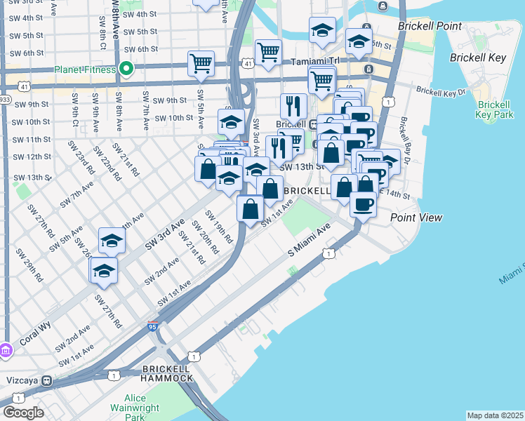 map of restaurants, bars, coffee shops, grocery stores, and more near 1726 Southwest 2nd Avenue in Miami