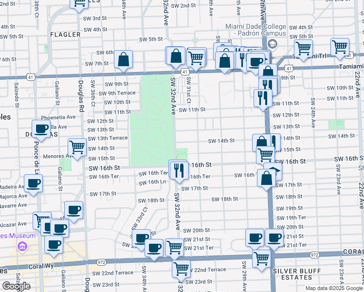 map of restaurants, bars, coffee shops, grocery stores, and more near 3145 Southwest 14th Street in Miami