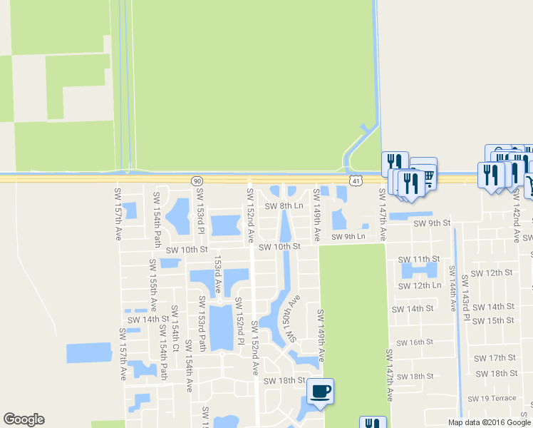 map of restaurants, bars, coffee shops, grocery stores, and more near 882 Southwest 151 Place in Miami