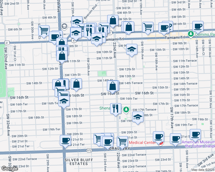 map of restaurants, bars, coffee shops, grocery stores, and more near 2268 Southwest 14th Street in Miami