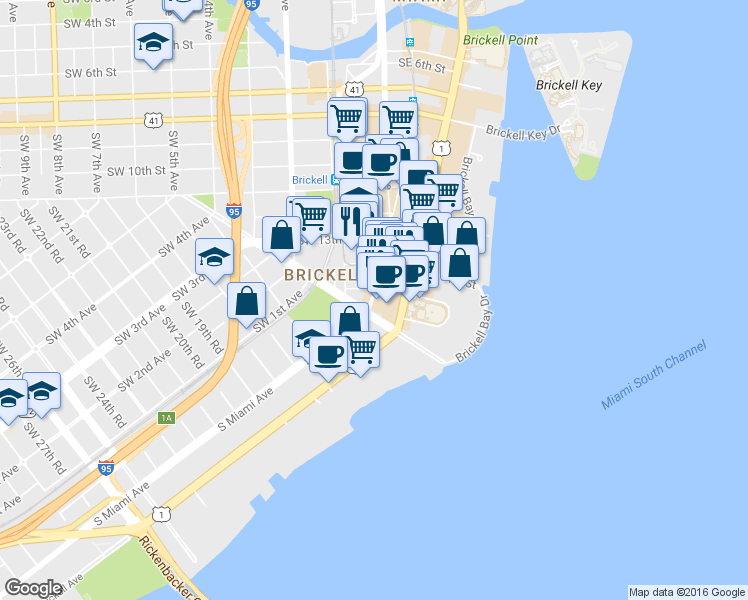 map of restaurants, bars, coffee shops, grocery stores, and more near in Miami