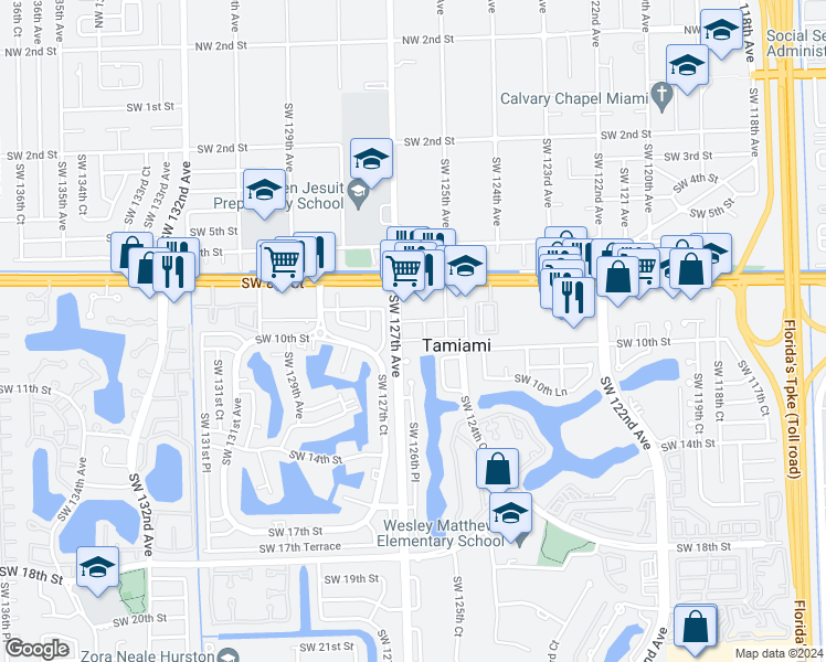 map of restaurants, bars, coffee shops, grocery stores, and more near 900 Southwest 126th Avenue in Miami