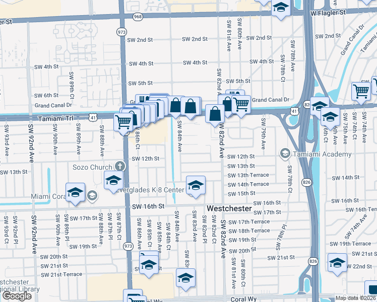map of restaurants, bars, coffee shops, grocery stores, and more near 8356 Southwest 10th Terrace in Miami