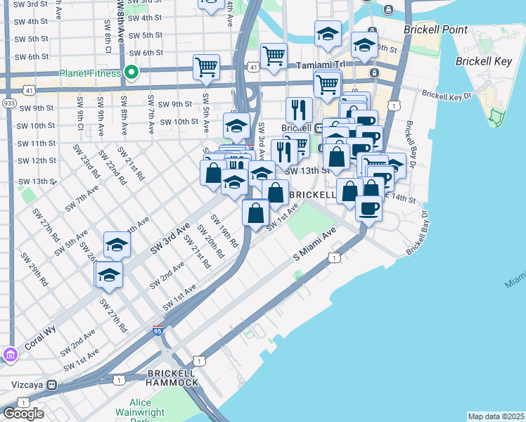 map of restaurants, bars, coffee shops, grocery stores, and more near 1726 Southwest 2nd Avenue in Miami