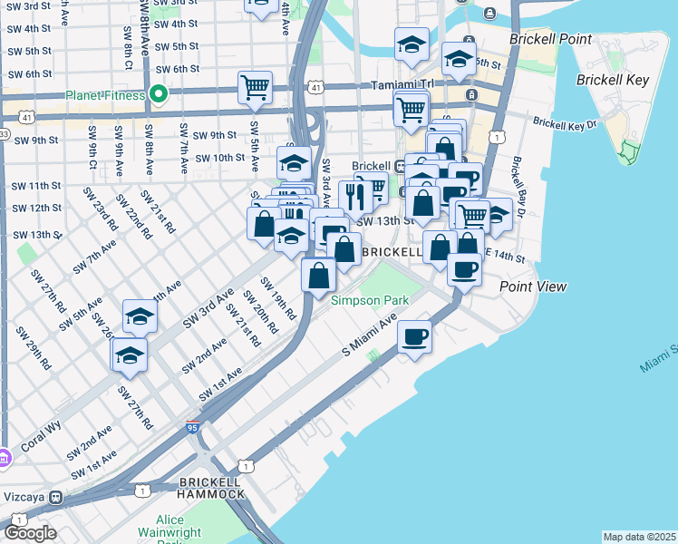map of restaurants, bars, coffee shops, grocery stores, and more near in Miami