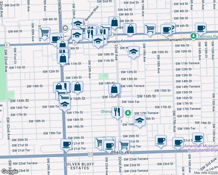 map of restaurants, bars, coffee shops, grocery stores, and more near 2268 Southwest 14th Street in Miami