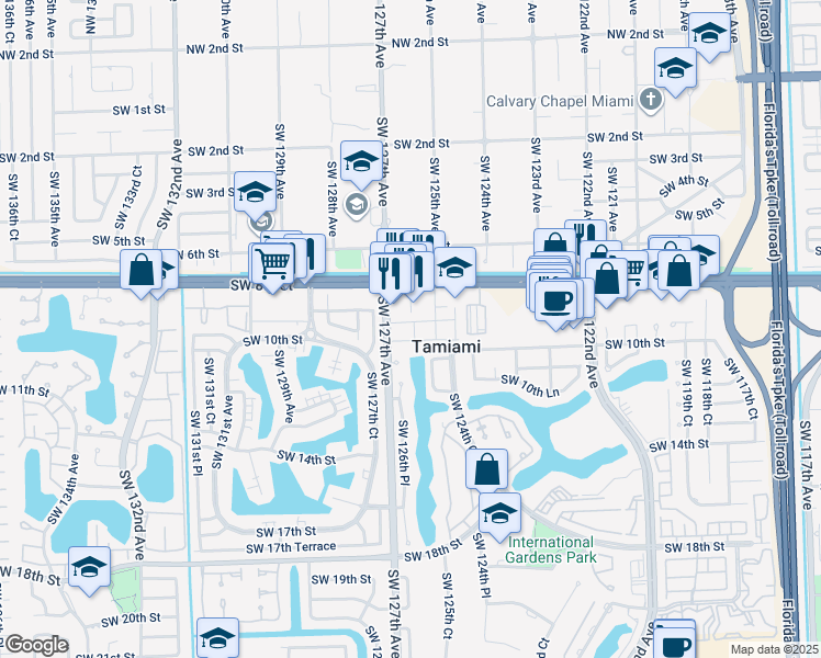 map of restaurants, bars, coffee shops, grocery stores, and more near 900 Southwest 126th Avenue in Miami