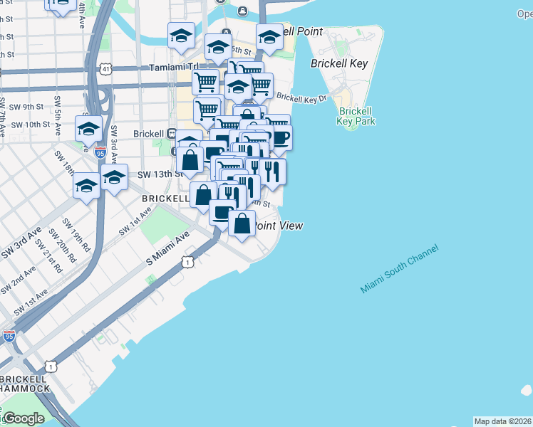 map of restaurants, bars, coffee shops, grocery stores, and more near 240 Southeast 14th Street in Miami