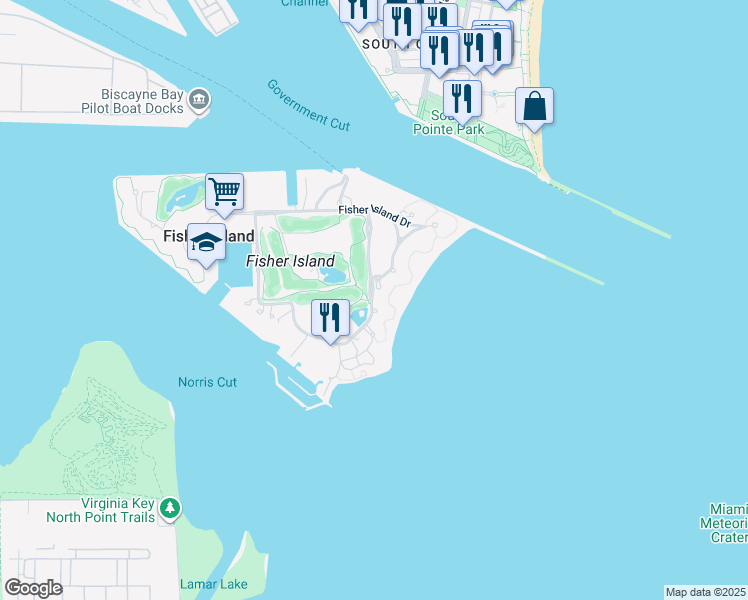 map of restaurants, bars, coffee shops, grocery stores, and more near 7872 Fisher Island Drive in Miami Beach