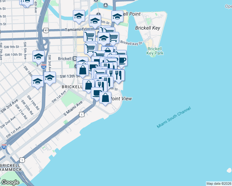 map of restaurants, bars, coffee shops, grocery stores, and more near 240 Southeast 14th Street in Miami