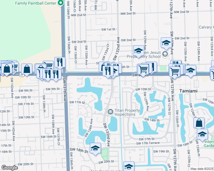 map of restaurants, bars, coffee shops, grocery stores, and more near 13226 Southwest 9th Terrace in Miami