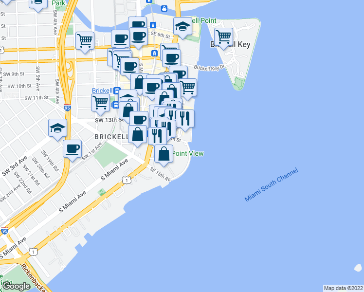 map of restaurants, bars, coffee shops, grocery stores, and more near 240 Southeast 14th Street in Miami