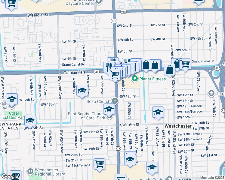 map of restaurants, bars, coffee shops, grocery stores, and more near 1122 Southwest 87th Avenue in Miami