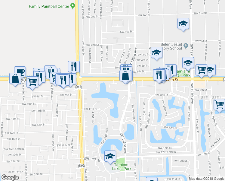map of restaurants, bars, coffee shops, grocery stores, and more near 13260 Southwest 9th Terrace in Miami